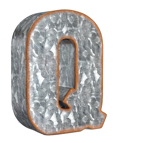 7" Galvanized Metal Letter "Q" Wall Decor, 3D Metal Letters, Letter Décor