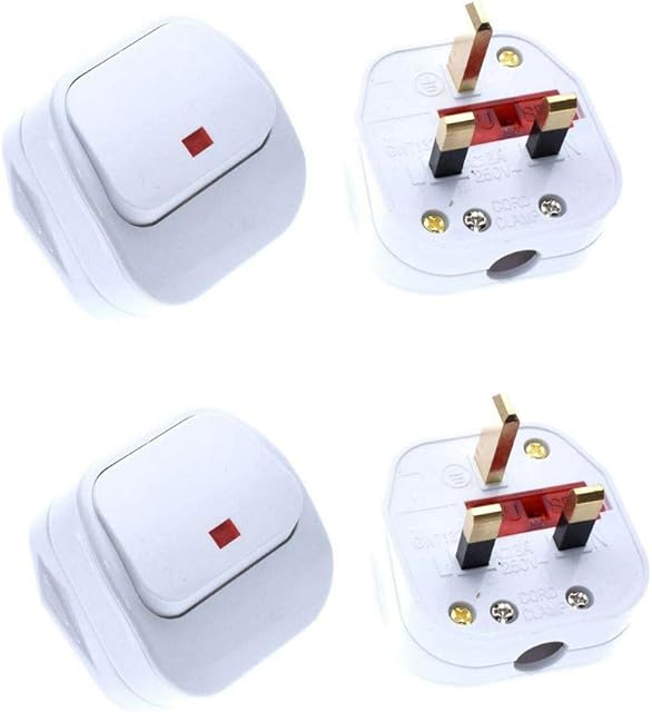 SUPERTOOL 3 Pin Switched Mains Plug White with Big Swtch Neon Indicator Light for Home, Workplace-4pcs