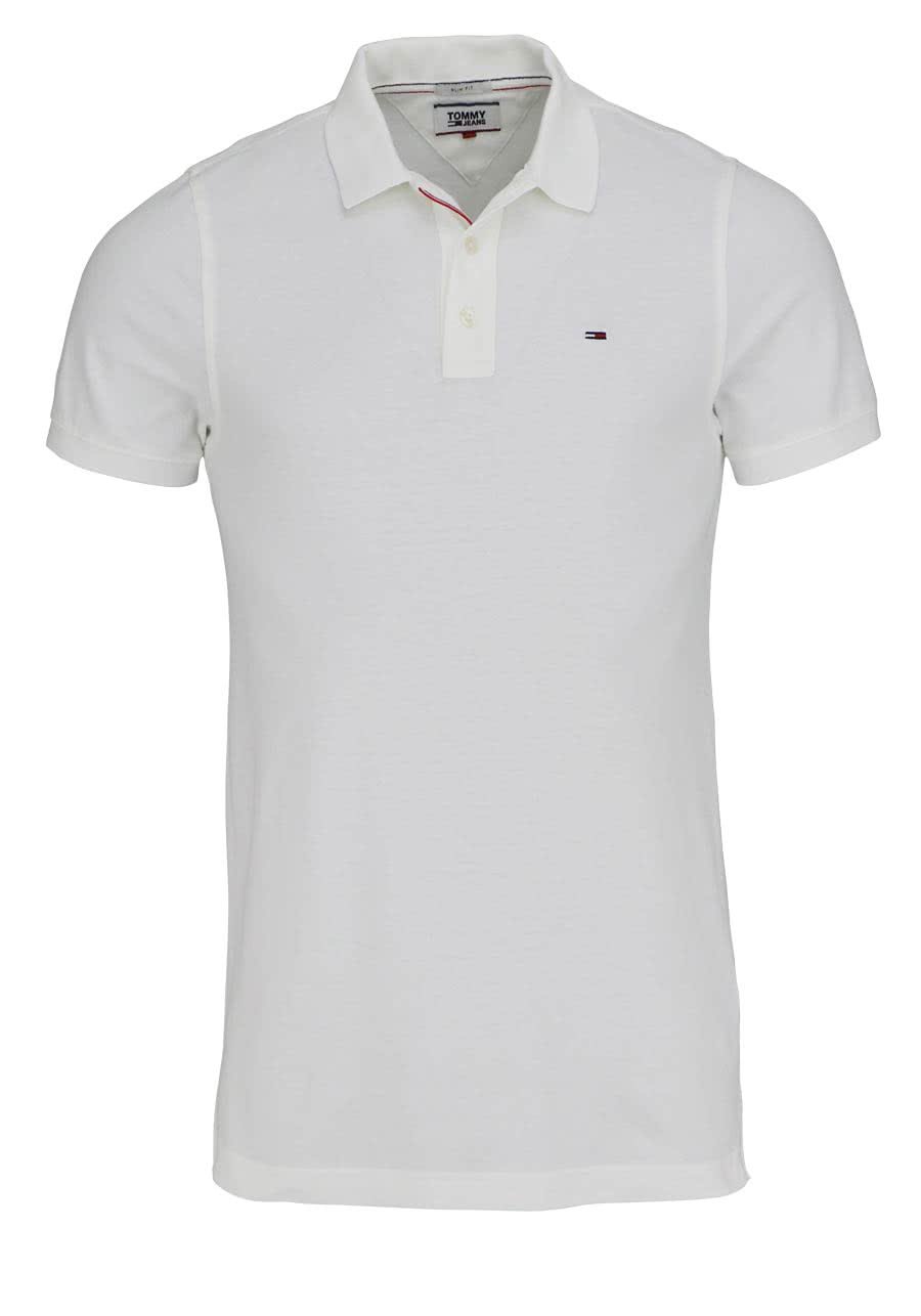 Tommy Jeans Organic Cotton Fine Pique Slim Polo, Classic White, M Uomo