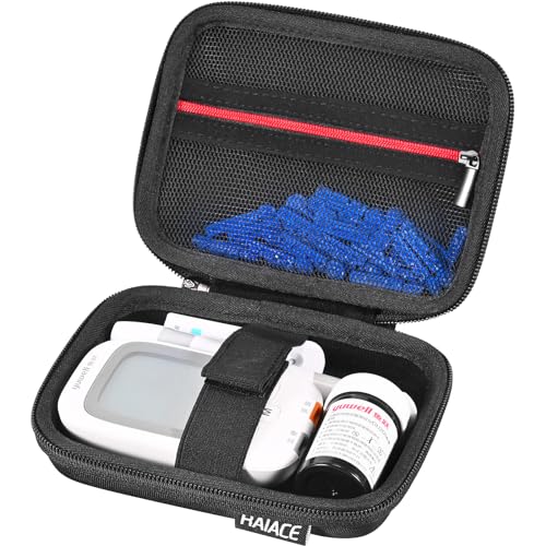 RAIACE Hard Storage Case for Diabetes Testing Kit, Blood Glucose Monitor Kit, mesh pocket for Blood Sugar Test Strips, Lancets, Lancing Device, Alcohol Wipe. (Case Only)- Black