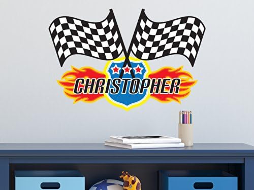 Sunny Decals Custom Name Checkered Racing Flag Wall Decal - Removable Fabric Wall Sticker