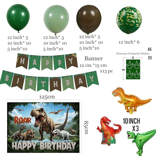 Image of Dinosaur Birthday Party Decorations Hunter Green brown balloon arch