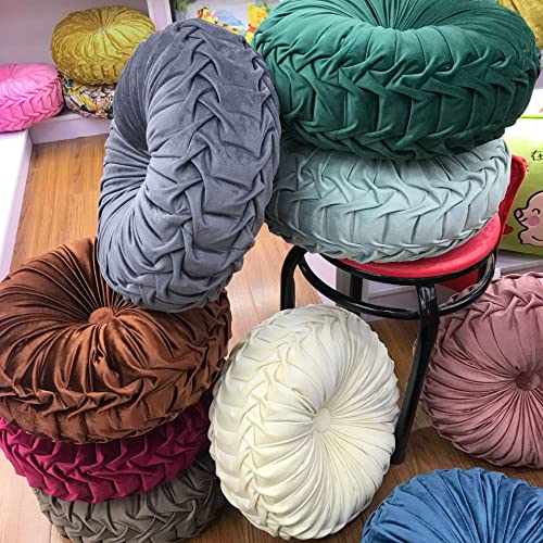 Teieas Round Throw Pillow Velvet Home Decoration Pleated Cushion For Couch Chair Bed Car Emerald Green #TOP3