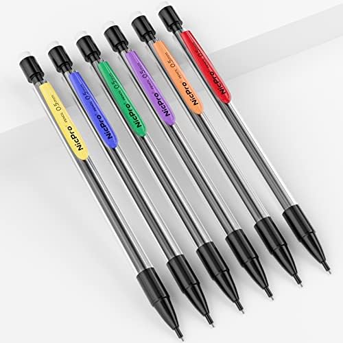 Nicpro 6 PCS 0.5mm Mechanical Pencil Set, Retractable Colours Pencil Clips Drafting Pencil with 0.5 mm HB Lead Refills, 3 Eraser Refills for Student Writing, Drawing, Sketching