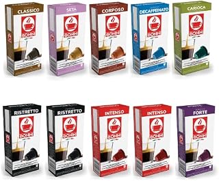Caffè Tiziano Bonini Coffee Pods, Nespresso Compatible 10 Variety Packs Coffee Pods, Blends Inc. Decaf, Ristretto, Intenso, Classico, Seta, Forte, Corposo, Carioca. Each Pack 10 Pods Total 100 Pods