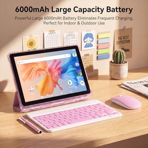 Image of 10 Inch Android 16 Tablet with Case,128GB,WiFi,6000mAh(Pink)