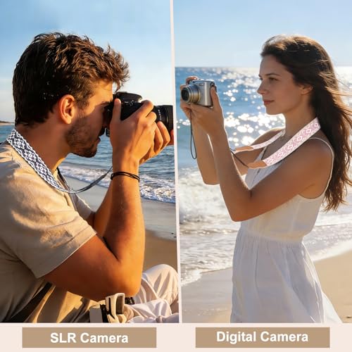 Image of Universal Camera Strap - Camera Neck Strap, Adjustable Shoulder Straps Compatible with Canon, Fujifilm, Nikon, Olympus, Panasonic and other SLR and mirrorless cameras - Purple and Black Geo