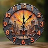 Dimensioni e compatibilità: a 25,4 cm, questo orologio da parete analogico vintage Orange City Skyline 2D Print è la misura ideale per vari spazi. Usalo come orologio da parete per camera da letto, orologio da parete della cucina o orologio da parete del bagno. Funziona bene come orologio da parete a batteria per stanze compatte o come pezzo di dichiarazione per orologi da soggiorno da parete e da ufficio