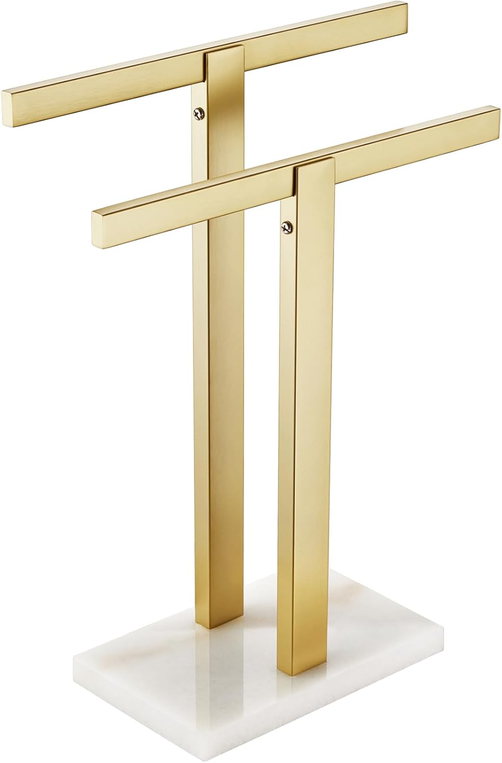 KOKOSIRI Hand Towel Bars Standing Towel Rack with Marble Base for Bathroom Kitchen Vanity Countertop, Gold Stainless Steel 15.7'' Height THS0001-SM-BG Brushed Gold 2-Bar