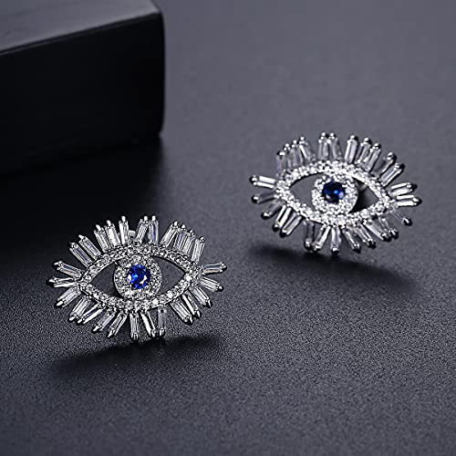 14K Gold Evil Eye Stud Earrings with Moissanite and Sapphire, Mystical Jewelry Piece, Unique Gift for the Fashion-Conscious4