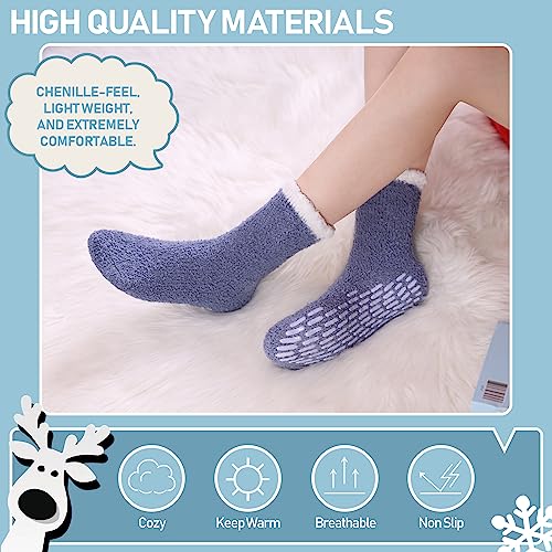Image of Yebing Non Slip Hospital Socks for Women with Grips Fuzzy Cozy Anti Skid Slipper Socks Winter Warm Soft Fluffy Sleep Socks