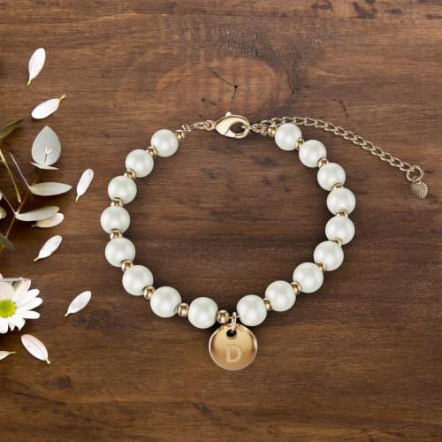 Image of Flower Girl Proposal Bracelet, Initial Pearl Bracelet with Gift Box | Personalized initial pearl bracelet for flower girls, a sweet wedding proposal keepsake presented in a ready-to-gift box