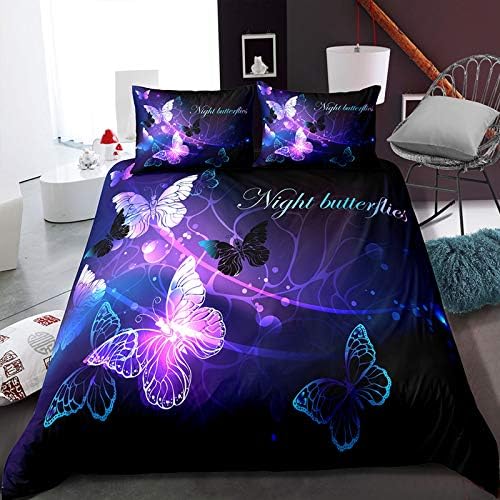 Kelli Kelly Purple Butterfly Bedding Set Full Size Kids,Fantasy Butterfly Pattern Duvet Cover,Bright Microfiber Comforter Set with Zipper,Girls Teens Gifts Bedroom Decor,1 Duvet Cover 2 Pillowcases