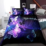 Kelli Kelly Purple Butterfly Bedding Set Full Size Kids,Fantasy Butterfly Pattern Duvet Cover,Bright