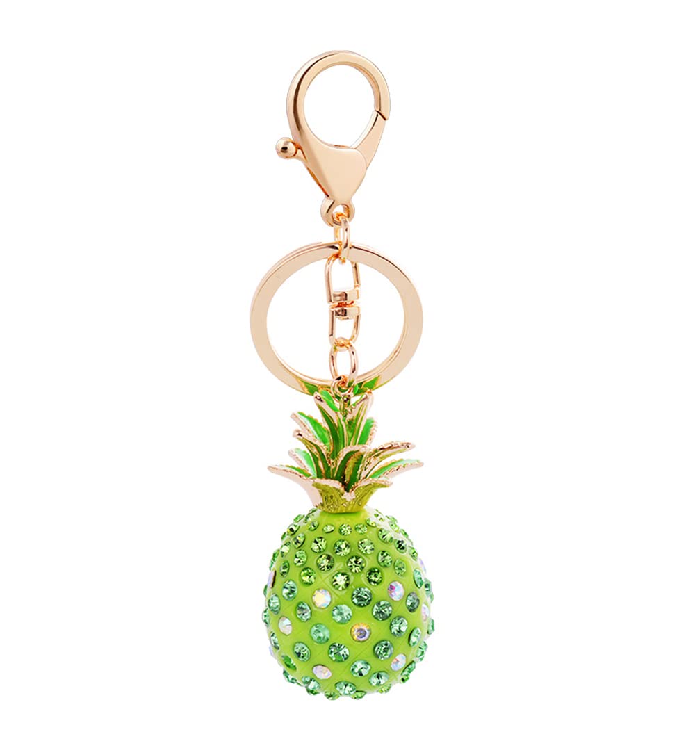 Medifier Women's Green Bling Rhinestones Keychain Cute Sparkly Key Ring Charms For Teen Girls Adults Pineapple Crystal Pendant Keyring Key Chain For Bag Purse Car Creative Gift