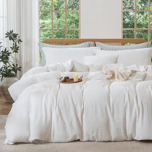 MILDLY White Boho Duvet Cover Set - 100% Washed Cotton
