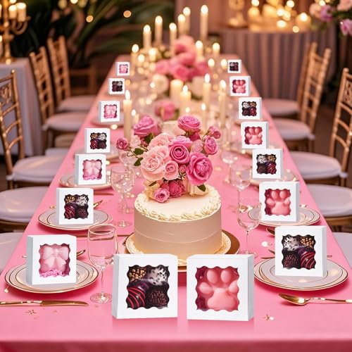 JCXGRVC 50 Count 3\"x3\"x1.5\" White Paper Gift Boxes with Clear Window for Soap, Cookies & Chocolates Truffles & Showcase Your Homemade Treats
