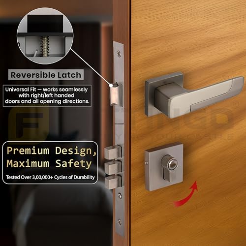 Image of Munich Mortise Door Handle Lock Set /Premium Zinc Alloy Door Handle with Lock /Heavy Duty Main Door Handle with Key Lock for Home, Office & Hotel Doors - 3 Years Warranty (SSM /BNM)