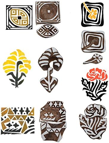 Hashcart Dual Color Wooden Baren for Block Printing Pattern for Saree Stamps | Henna - Set of 5