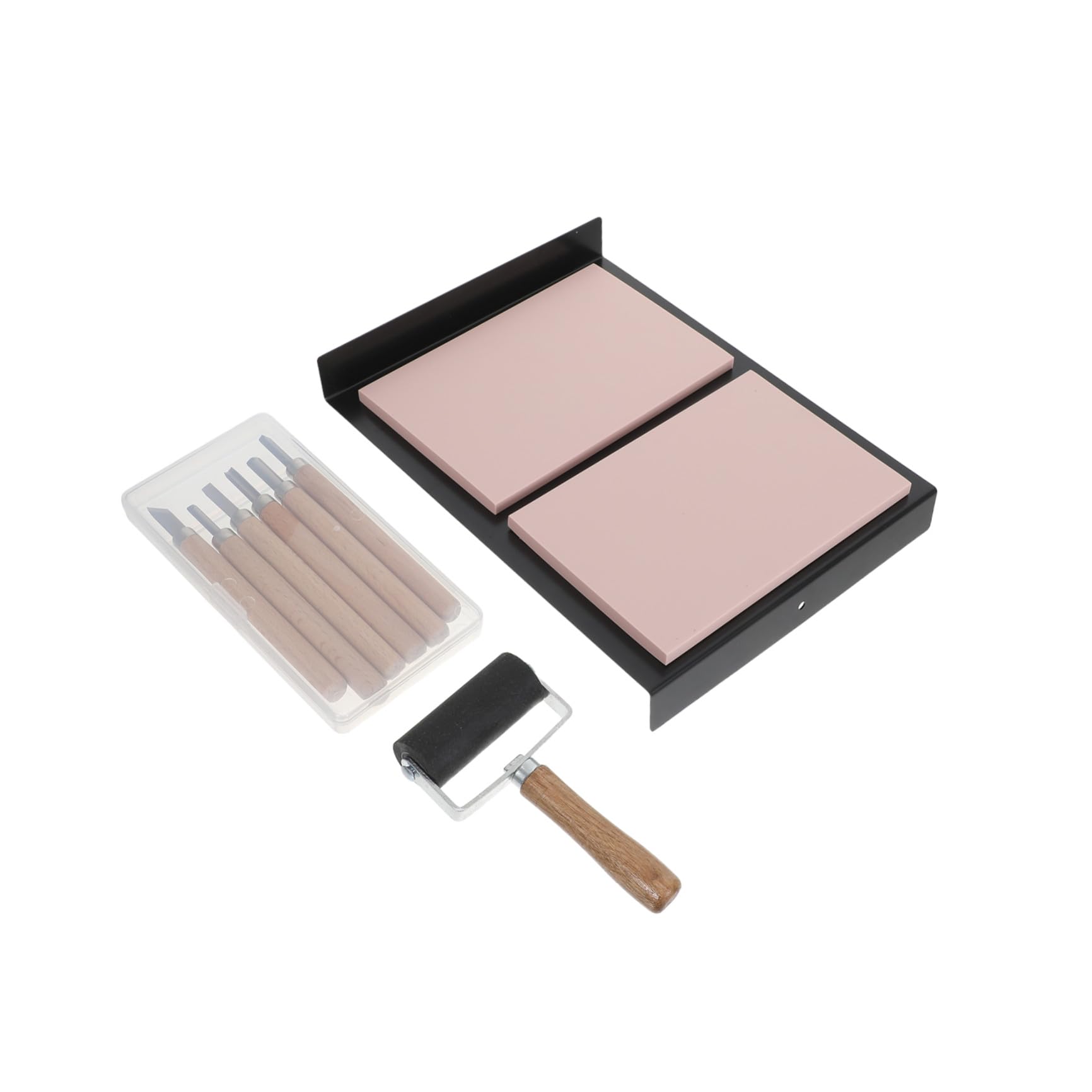 10 Unidades Kit de Grabado para Impresión en Linóleo Bloques de Caucho, Mesa de Trabajo Metálica y Rodillo de Tinta para Proyectos Creativos y Grabado Artístico