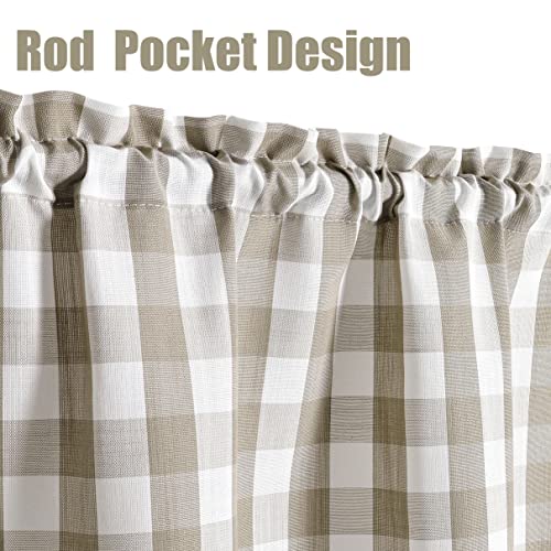 Amzdecor Linen Buffalo Check Tier Curtains For Kitchen, Thick Yarn Dyed Buffalo Plaid Gingham Rod Pocket Cafe Bathroom Curtain, Short Kitchen Window Curtain Sets, 28" W X 24" L, Linen/White, Set Of 2 #TOP1