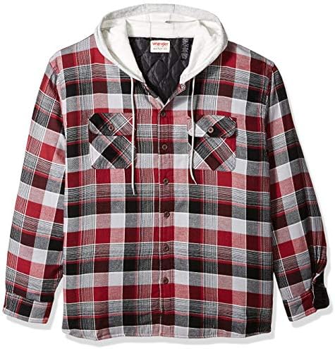 Wrangler Authentics mens Long Sleeve Quilted Lined Flannel Shirt Jacket With Hood Shirt
