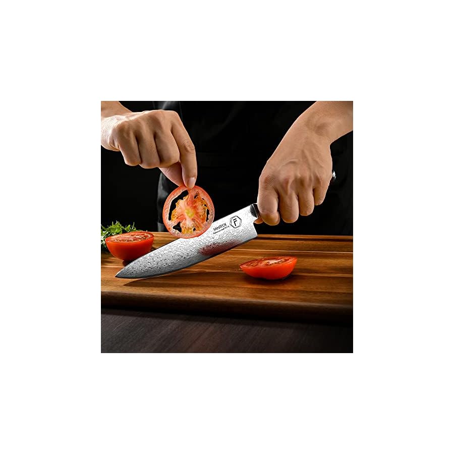 FANTECK-Damascus-Chef-Knife-8-inch-Kitchen-Knife-Premium-Sharp-Cooking-Knife-VG10-67-Layers-Stainless-Steel-Japanese-Knife-for-Home-Kitchen-and-RestaurantErgonomic-HandleGift-box-and-Plastic-sheath Fanteck Chef Knife 8 Inch, Japanese Damascus Kitchen Knife, Vg10 67 Layer High Carbon Stainless Steel Professional Sharp Chef’s Knife,Pakkawood Handle,Gift box,Plastic sheath& Sharpener
