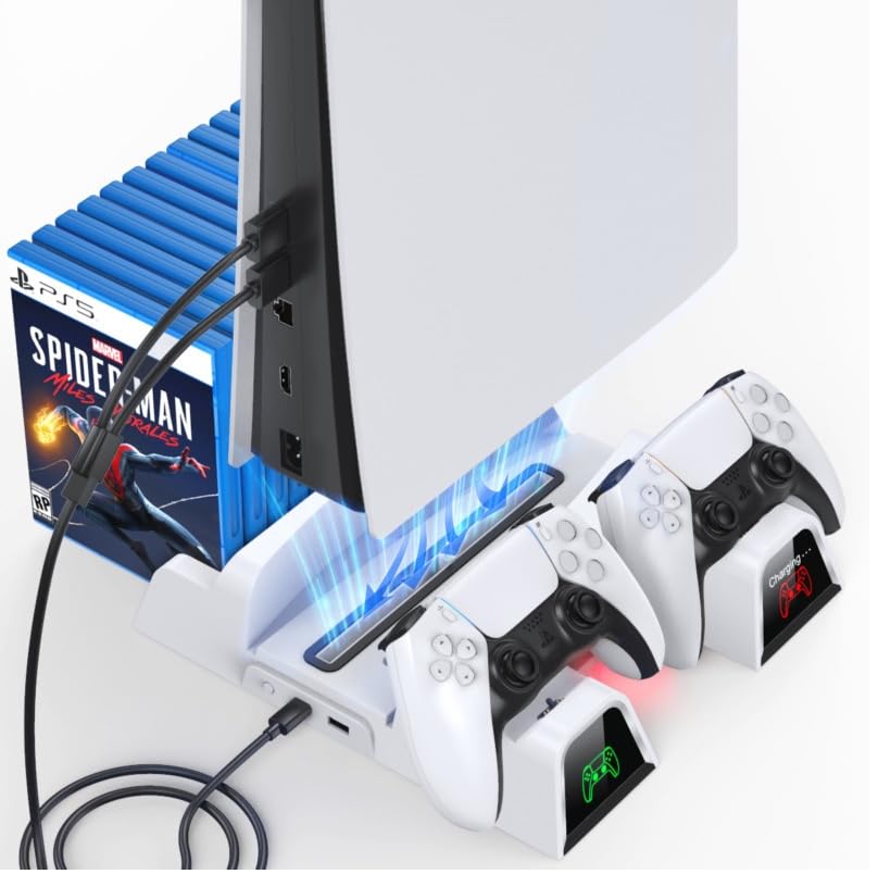 TMG PS5 Cooling and Charging Stand, DualSense Controller Charger Dock with Cooling Fan, Vertical Storage Stand 11 Slots for PS5 Disc & Digital Editions-White (B0CM3W9D3F) Amazon Price History, Amazon Price Tracker