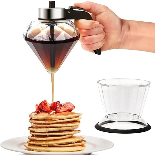 Miniatura 4 de RUNAAJA - Dispensador de vidrio de diamante para aceite de oliva con soporte para cocina, dispensador de aceite de oliva, botella dispensadora de