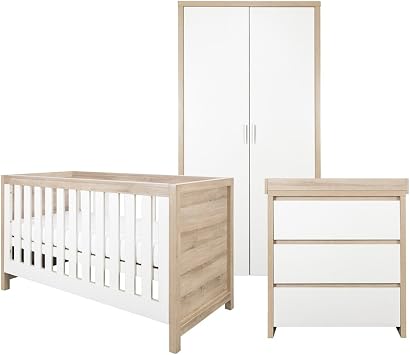 Tutti Bambini Modena 3-Piece Nursery Furniture Set - 3-in-1 Baby Cot Bed, Baby Changing Table with Drawers, Nursery Wardrobe for Baby Storage, Baby Furniture Set