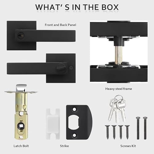 Bonpoly 7 Pack Matte Black Heavy Duty Entry Door Handle Set, Lever Door Knobs With Lock And Key, Keyed Alike/Combo Keyed Entry Door Lockset, Classic Door Handle With Lock #TOP7