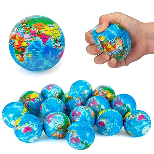 3 otters 15PCS Globe Squeeze Balls, 3 Inch Earth Stress Relief Balls Foam Squeeze Balls Educational Stress Balls for Finger Exercise School Carnival Reward Party Bag Gift