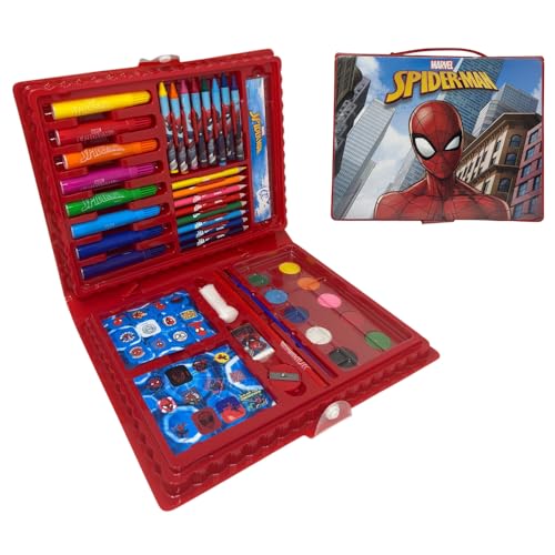 CARTOON Estojo com cores para crianças Spiderman Marvel conjunto 52 peças coloridas e kit de papelaria desenho e pintura