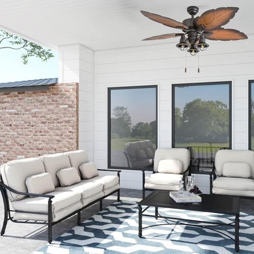 Prominence Home Ocean Crest, 52 Inch Tropical Indoor Outdoor Ceiling Fan with Light, Remote Control, Three Mounting Options, Weather Resistant Palm Leaf Blades - 50759-01 (Bronze) - Image 2