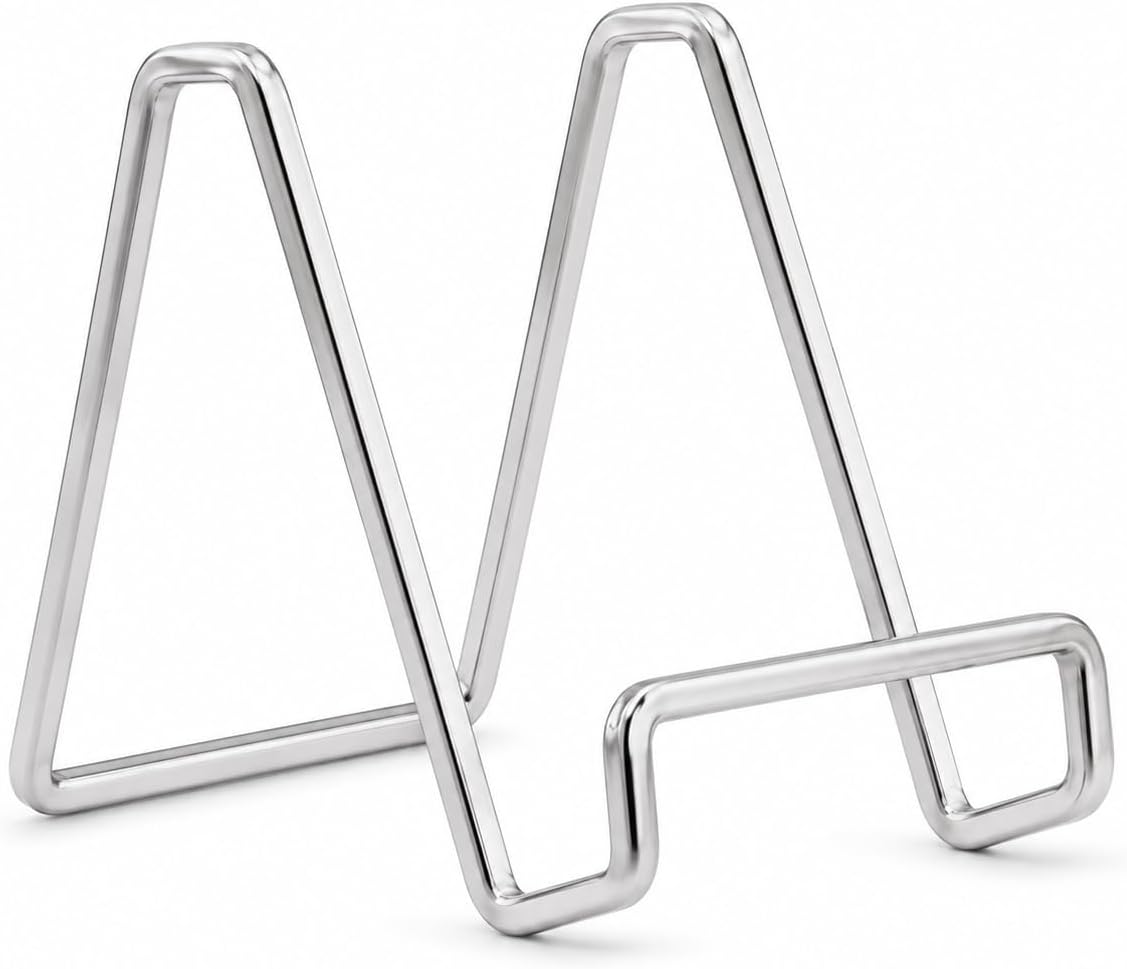 TRIPAR 3-Inch Metal Silver Plated Square Book Holder/Stand, Wire Mini Easel, Small Photo Stands for Table, Display for Picture Frames, Plaques & Plates
