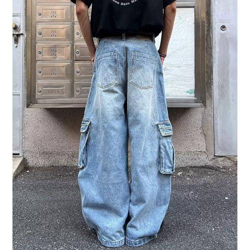 Men's Baggy Cargo Jeans Streetwear Oversized Barrel Wide Leg Denim Pants Casual Loose Hip Hop Jeans with Pockets4