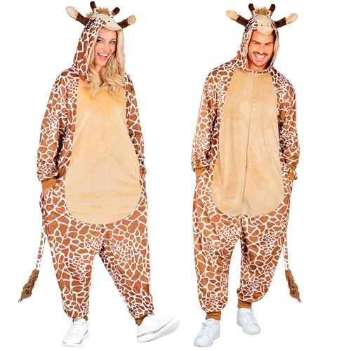 W WIDMANN MILANO Party Fashion - Combinaison girafe pour adulte, combinaison en peluche marron avec capuche, costume animalier pour carnaval
