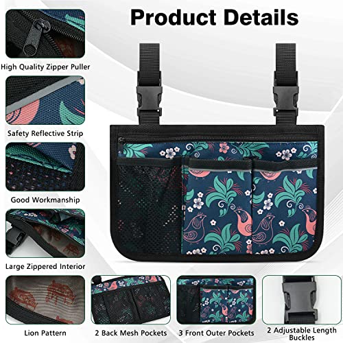 Walker Bags For Folding Walker: Monojoy Wheelchair Bag Walker Bags With Cup Holder Wheelchair Side Bag Wheelchair Bags To Hang On Back | For Armrest Walkers Rollators Mobility Scooters, Bird&Floral #TOP4