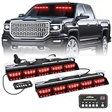 XRIDONSEN 2x 17 inch Red Emergency Lights Bar 40 LED Dash Visor Interior Front/Rear Windshield Strobe Lights Safety Flashing Warning Hazard for Ambulance Firefighter Police Vehicles Trucks Car