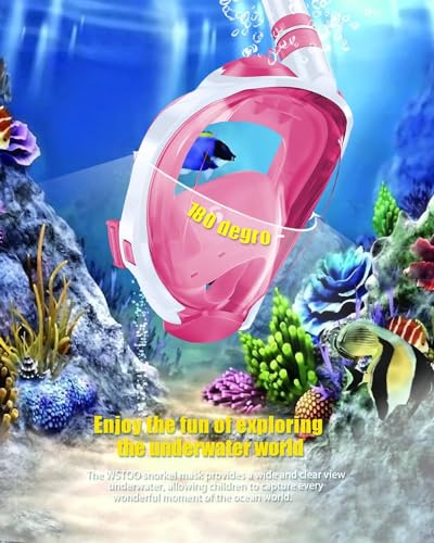 Image of Delavala Full Face Snorkeling Mask Diving Gear - Dry Top System,180 Degree Panoramic View Snorkeling Mask with Camera Mount,Safe Breathing,Anti-Leak Anti-Fog-Swim Fins (Pink - Large /X-Large)