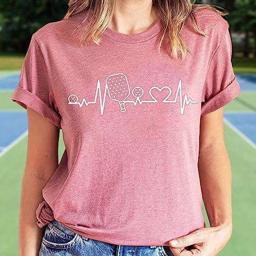 Pickleball Shirts Women Funny Tees for Pickleball Lovers Heartbeat Graphic Short Sleeve T-Shirt Tops4