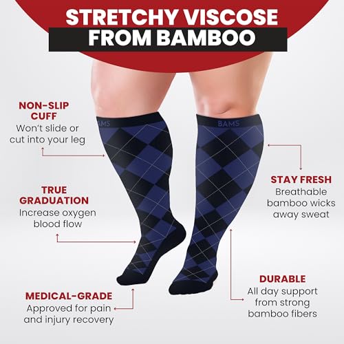 Image of BAMS Compression Socks Women & Men- Premium Bamboo Ultra Soft No-Smell 15-20 mmHg