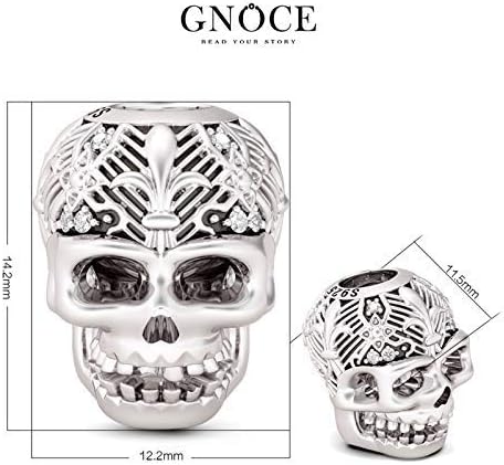 GNOCE Skull Charm Bracelet for Women 925 Sterling Silver Bangle Bracelet with Skull Charm Beads Basic Charm Bangle with Clasp For Wife Daughter