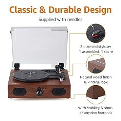 Amazon Basics Desktop Turntable Vinyl Record Player with Bluetooth and Built-in Speakers, 3-Speed, Black - Les Beatles, Paul McCartney, John Lennon, RIngo Starr, George Harrison Amazon Basics Desktop Turntable Vinyl Record Player with Bluetooth and Built-in Speakers, 3-Speed, Black – Image 3