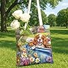 Easter Cavalier King Charles Spaniel Dog Canvas Tote Bag for Shopping 13x15, Farmhouse Truck Puppy Reusable Grocery Print Bag for Women, Country Aesthetic Painting Gift Decor #4
