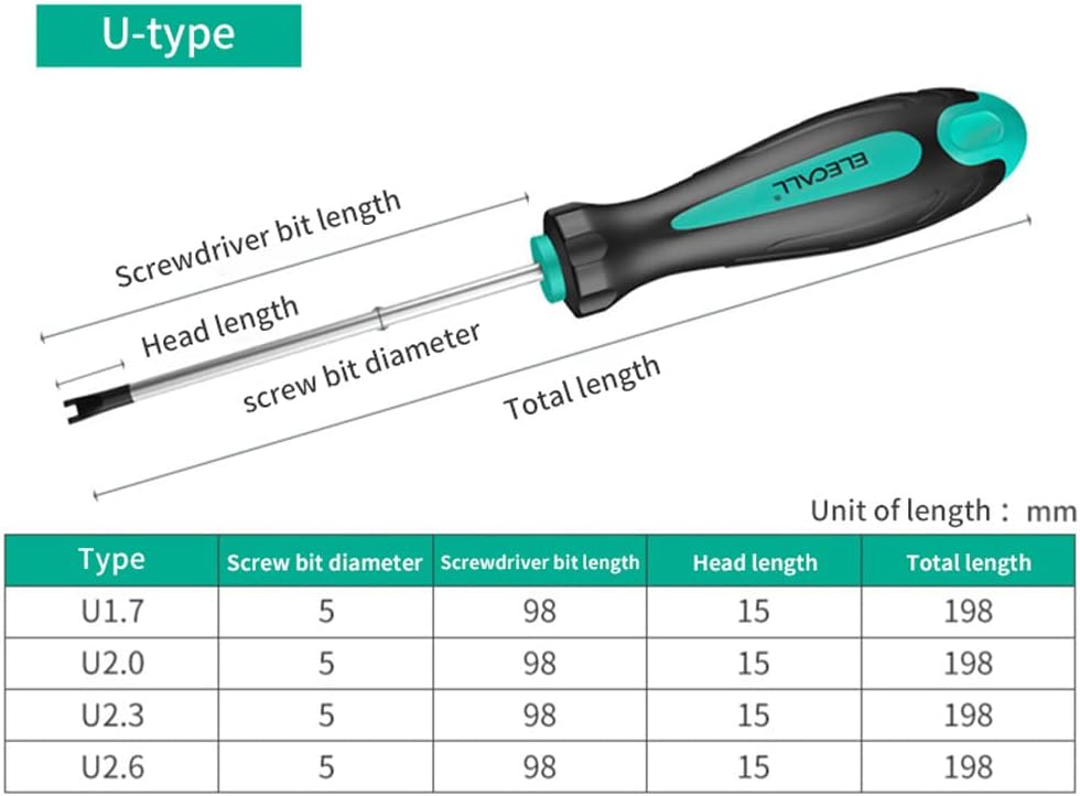 U-type screwdriver dimensions diagram