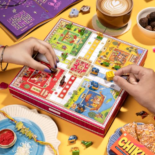 Image of Phool 13-item Ludo Rakhi Gift Hamper for Brother | Elaichi Rakhi, Coffee, Laddoo, Chikki, Soap & Ludo Game | Premium Raksha Bandhan Gift Set for Bhai rakhi gift hamper box set combo brother bhai sister