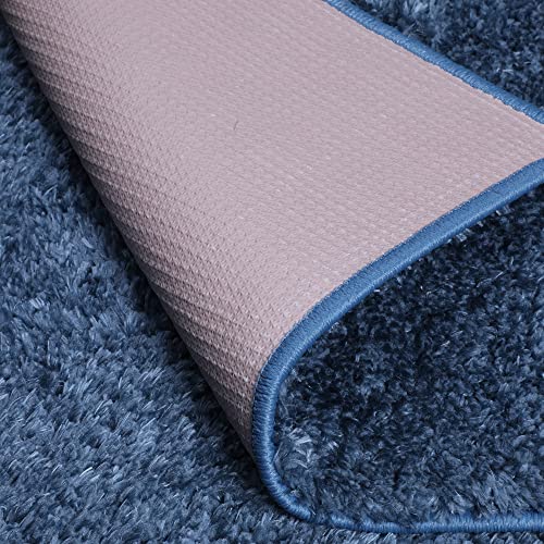 Machine Washable Solid Design Non-Slip Rubberback 2X5 Soft Shag Runner Rug For Hallway, Bedroom, Bathroom, Living Room, Kitchen, 20" X 59", Navy #TOP6