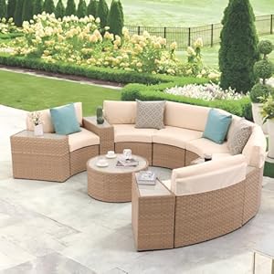 Sunsittoutdoorsectionalset11piecehalfmoonpatiofurniturenaturalcolorwickersofacreamywhitecushionswith4sidetableand4pillows Urban Country Home Decor Sunsitt outdoor sectional set 11 piece half moon patio furniture natural color wicker sofa creamy white cushions with 4 side table and 4 pillows urban country home decor