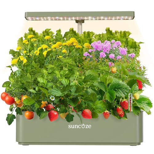 SUNCOZE Hydroponics Growing System Kit 12 Pods, 24W LED Grow Light Indoor Garden, 4L Water Tank with Quiet Pump, Adjustable Height Herb Garden Planter Indoor Kit, Gardening Gifts, Green